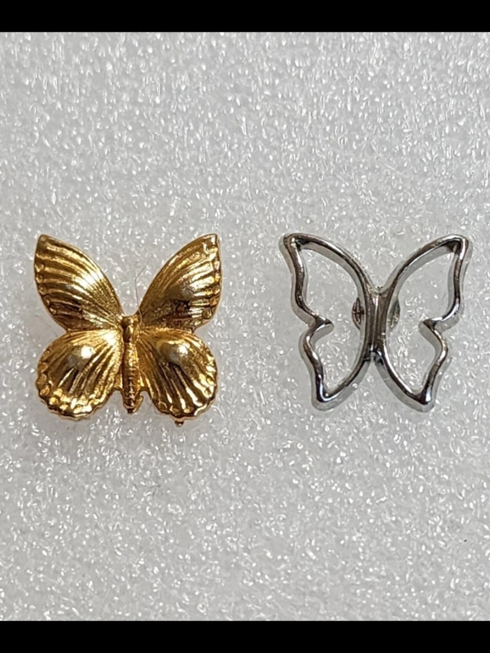 Butterfly Lapel Pins Lot of 2 Gold Tone & Silver Tone Rhinestone